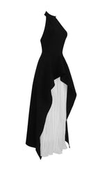 BANDAGE HIGH NECK PLEATED PEPLUM MAXI DRESS Avalabel