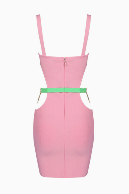 Bella Color-Block Bodycon Dress with Gold Shell Accents