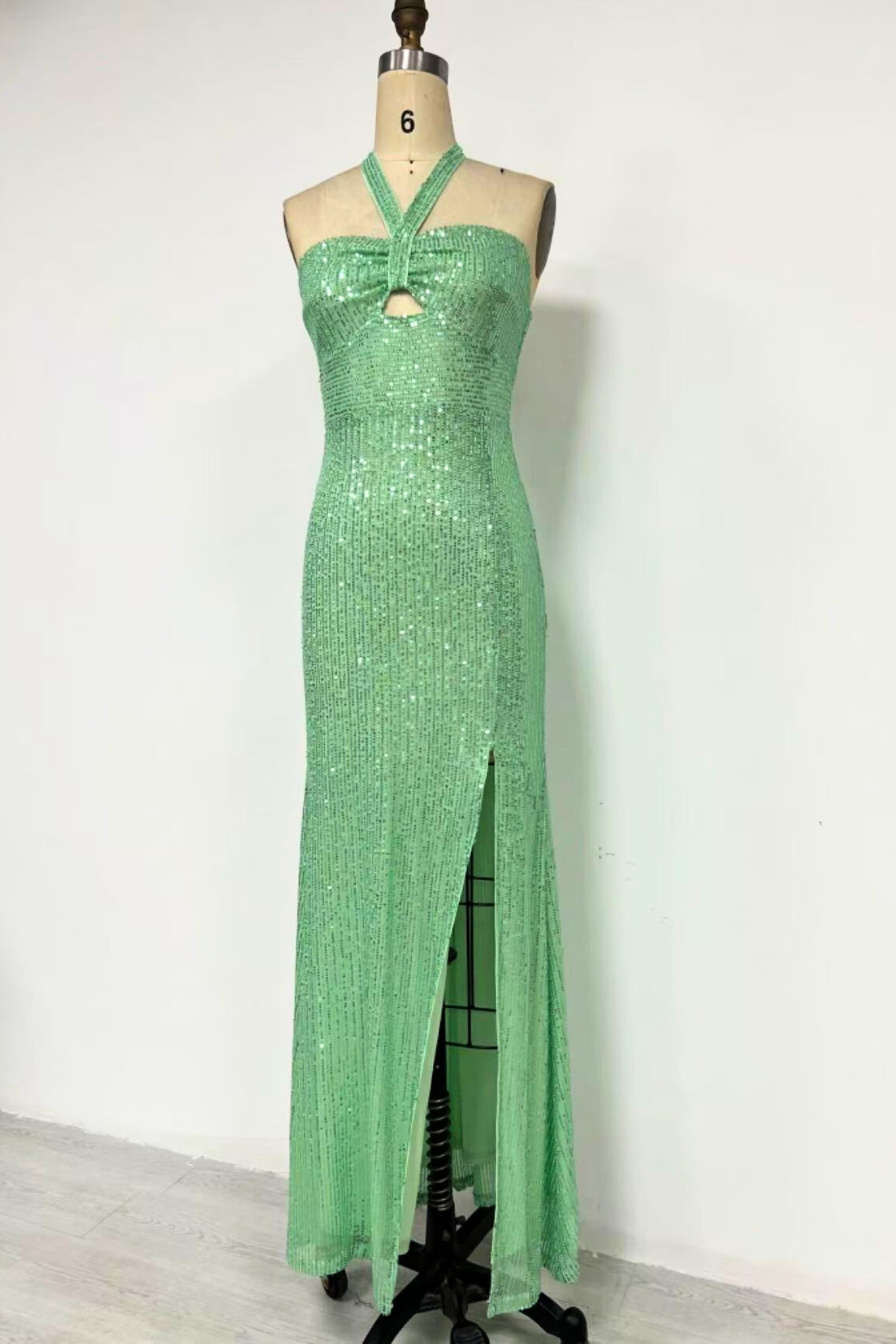 Halter Sequined Slit Maxi dress Avalabel
