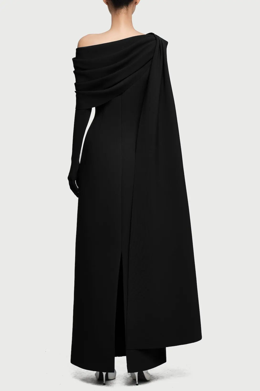 sibyl one-shoulder Knit asymmetrical pleated maxi dress in black Avalabel