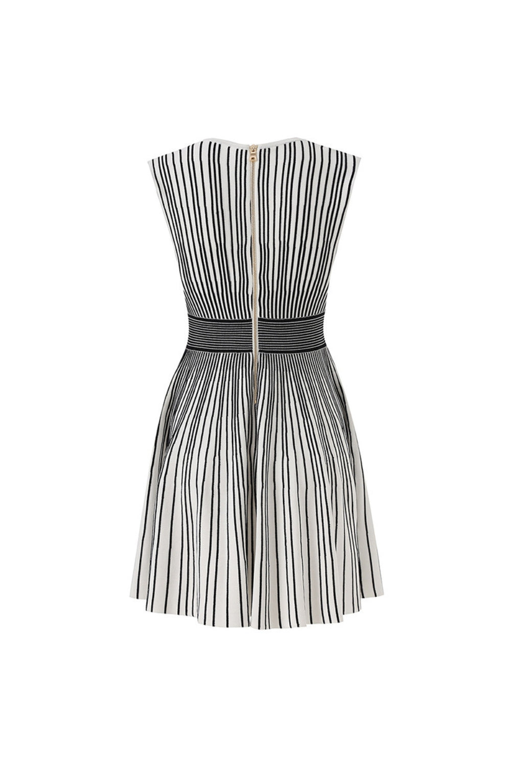 Two-Tone V-Neck Sleeveless Flared Knit Mini Dress Avalabel