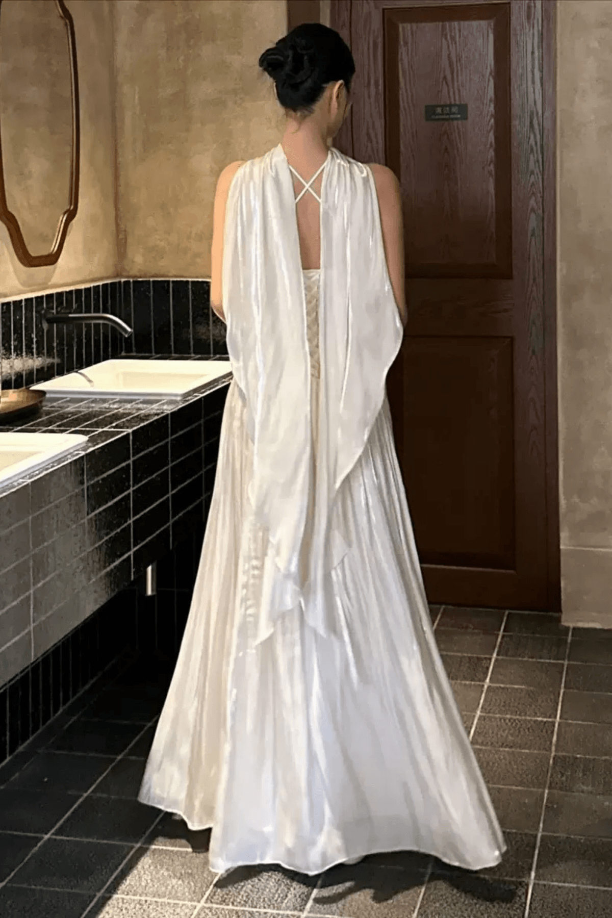 Sylvia White Cape Sleeve Pleated Maxi Dress-Avalabel