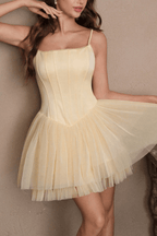 Elle Yellow Spaghetti Strap Corset Tulle Mini Dress Avalabel