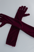Diana Burgundy Strapless Velvet Maxi Dress with Long Gloves Avalabel