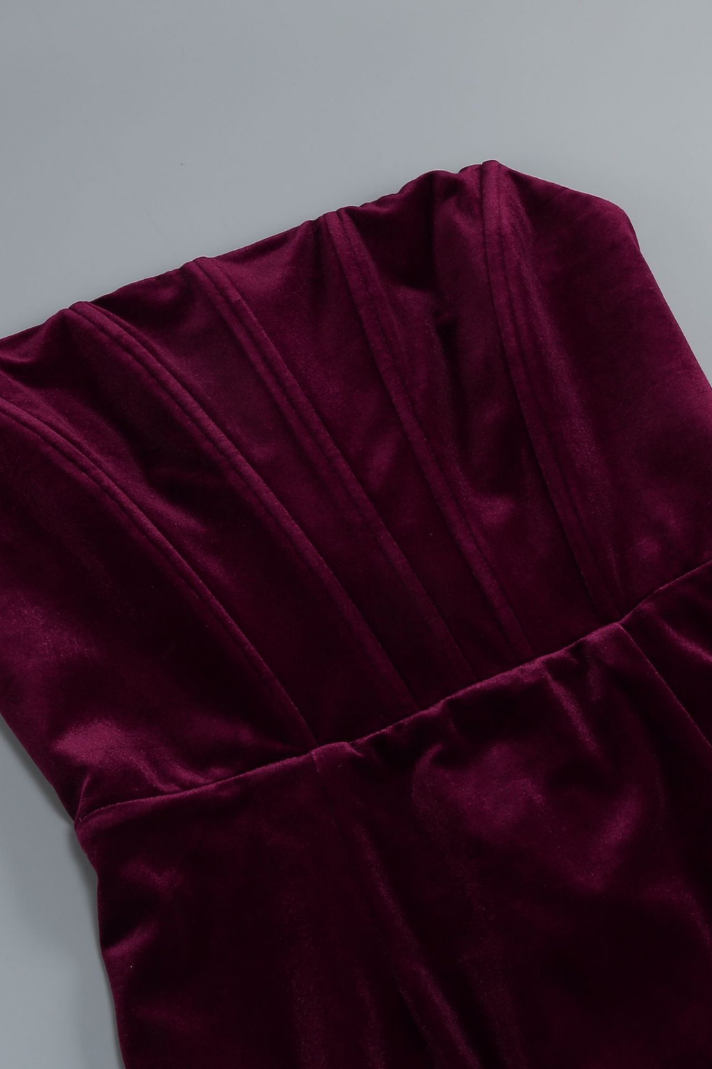 Diana Burgundy Strapless Velvet Maxi Dress with Long Gloves Avalabel