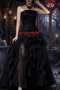 Ruby Gothic Strapless Sequin Bodice Ruffle Tulle Dress Avalabel
