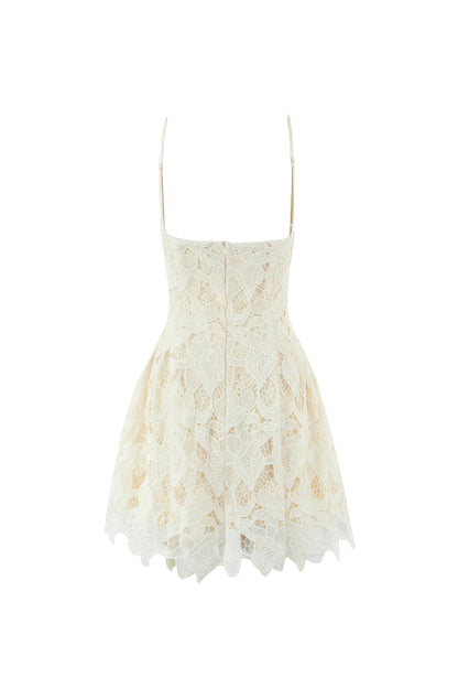 Lace Hollow Sleeveless Mini Dress in Yellow
