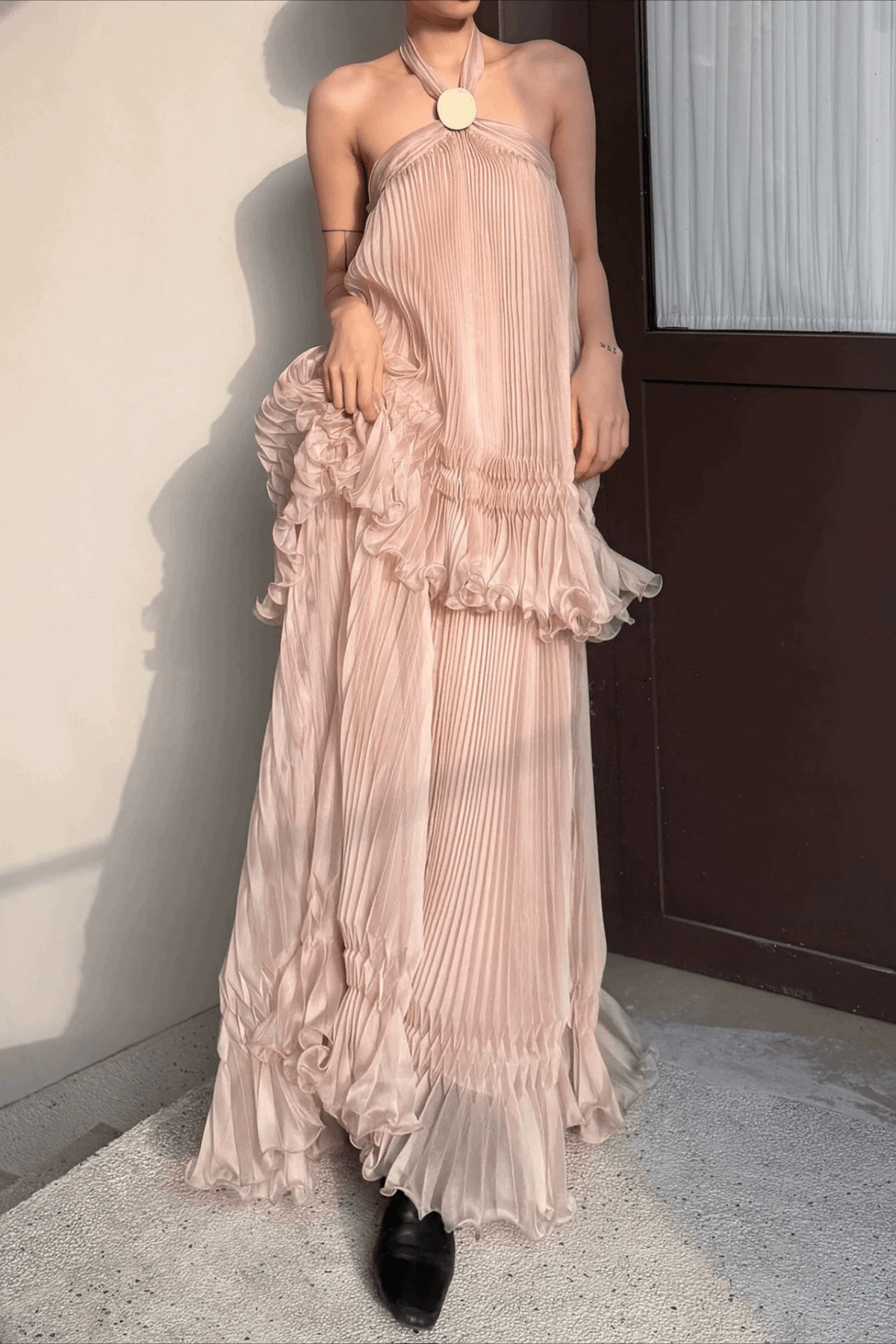 Sharon Blush Pink Pleated Maxi Dress Avalabel
