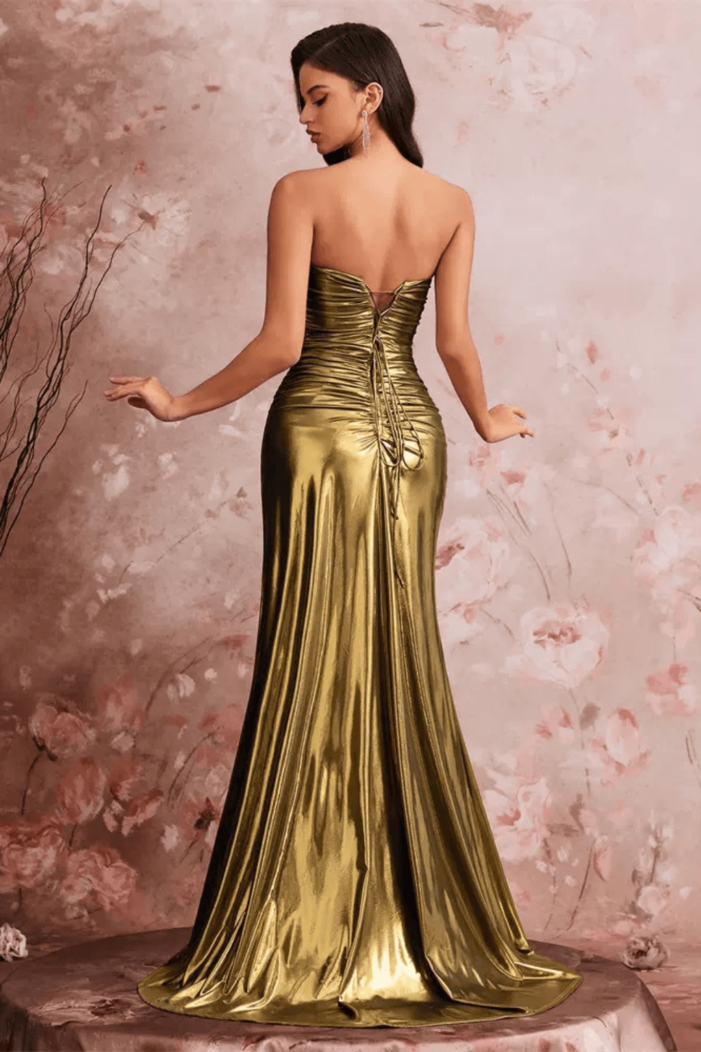 Rita Gold Metallic One‑Shoulder Mermaid Evening Gown Avalabel