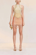 Maren Halter Ombre Metallic Fringe Asymmetrical Mini Dress - Avalabel