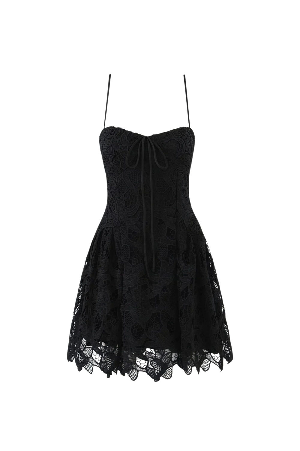 Lace Hollow Sleeveless Mini Dress in Black Avalabel