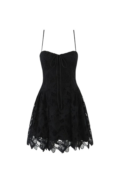 Lace Hollow Sleeveless Mini Dress in Black