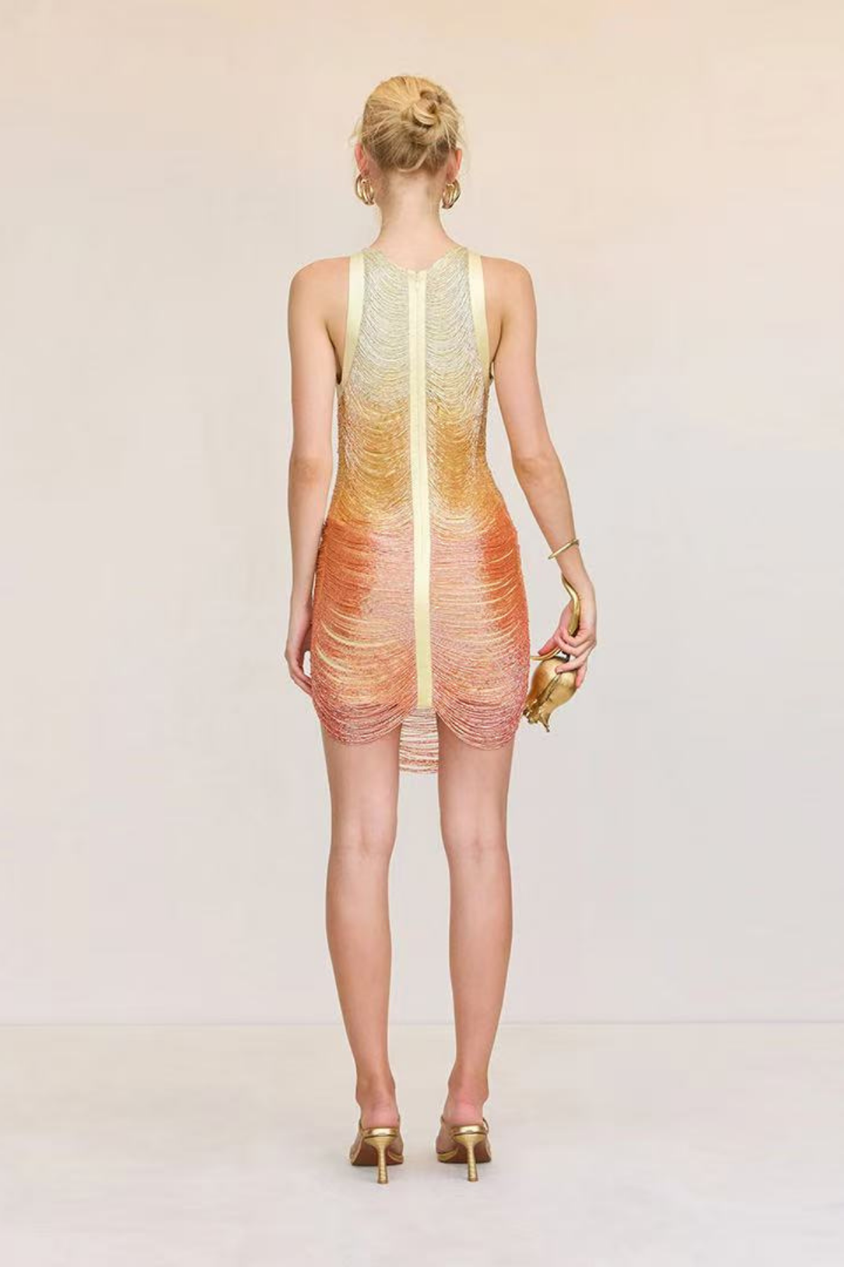 Maren Halter Ombre Metallic Fringe Asymmetrical Mini Dress
