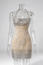 Ester Halter Rhinestone Lace Mini Dress Avalabel