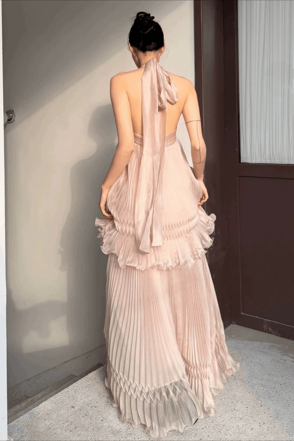 Sharon Blush Pink Pleated Maxi Dress Avalabel