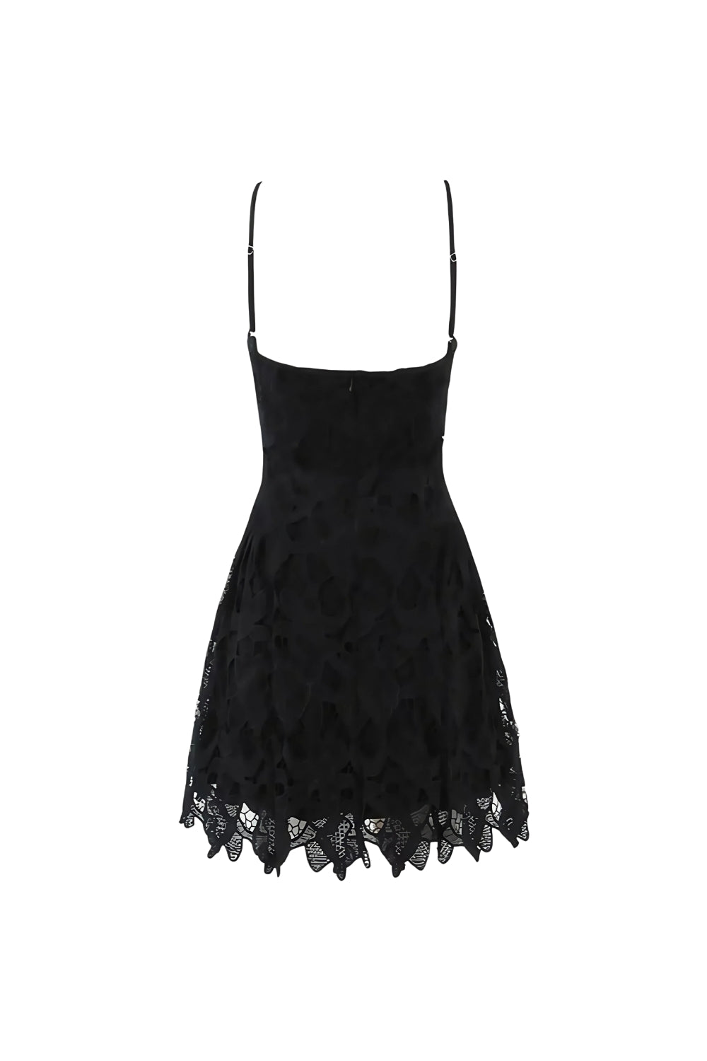 Lace Hollow Sleeveless Mini Dress in Black Avalabel