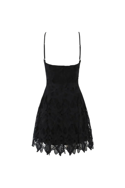 Lace Hollow Sleeveless Mini Dress in Black