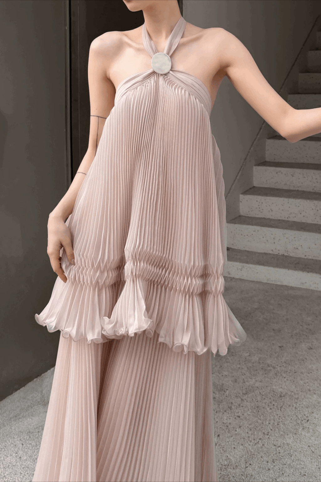 Sharon Blush Pink Pleated Maxi Dress Avalabel