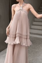 Sharon Blush Pink Pleated Maxi Dress Avalabel
