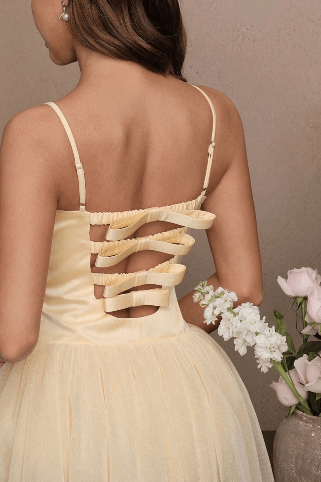 Elle Yellow Spaghetti Strap Corset Tulle Mini Dress Avalabel