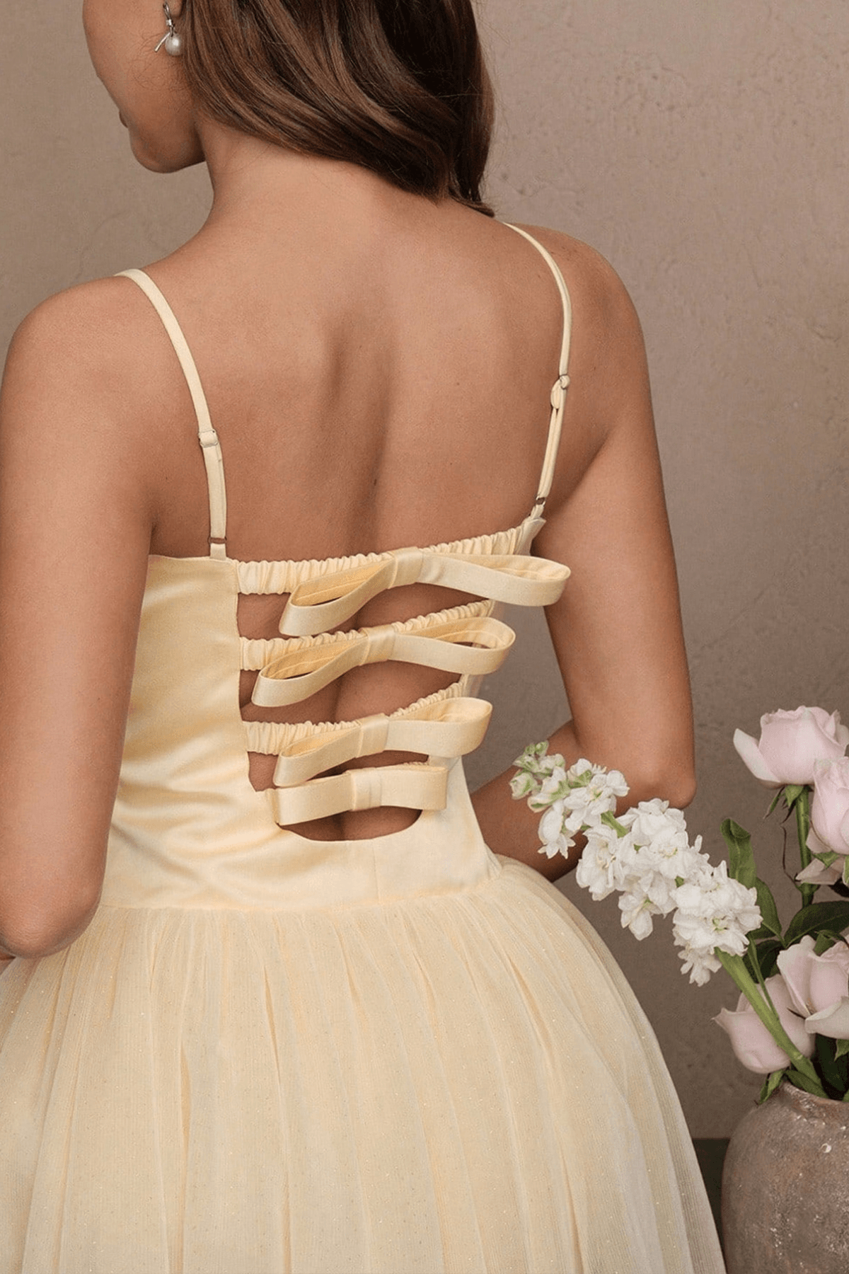 Elle Yellow Spaghetti Strap Corset Tulle Mini Dress Avalabel