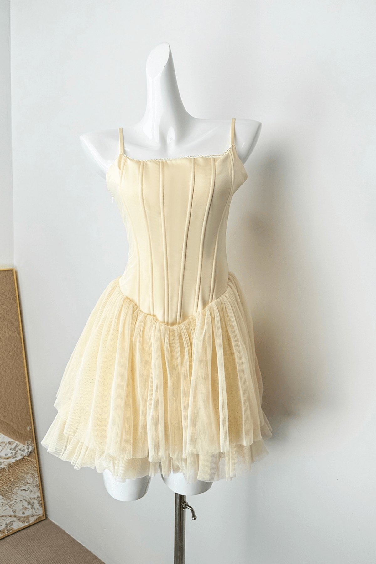 Elle Yellow Spaghetti Strap Corset Tulle Mini Dress Avalabel