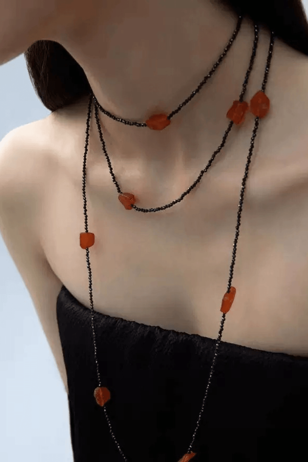 Black Chain Orange Raw Stone Layered Necklace Avalabel