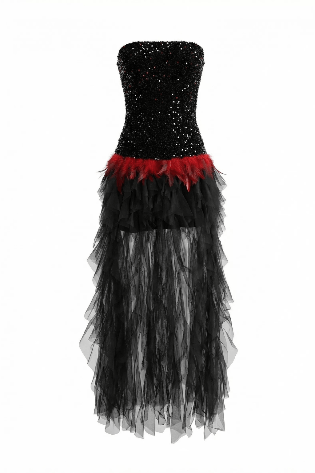 Ruby Gothic Strapless Sequin Bodice Ruffle Tulle Dress Avalabel