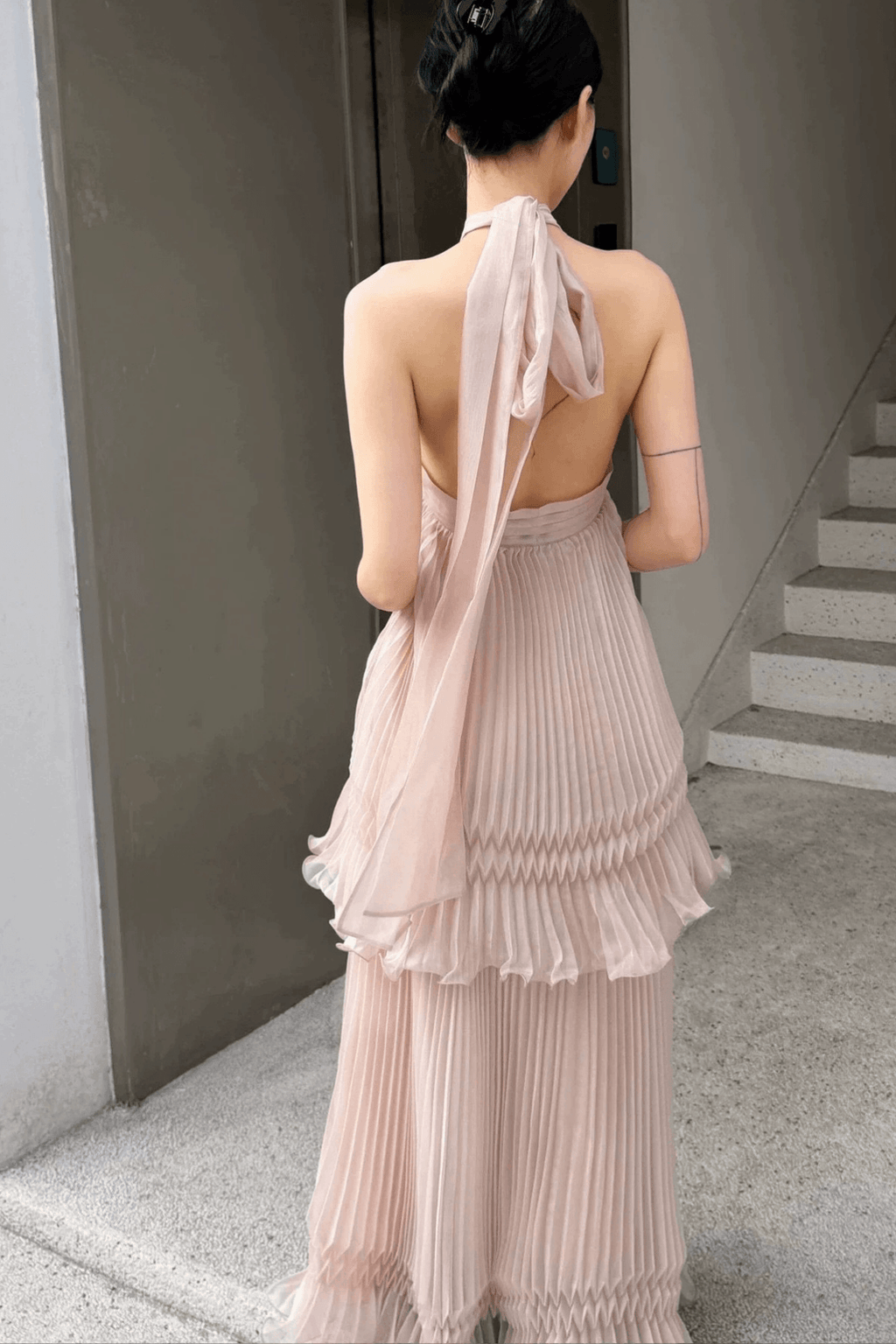 Sharon Blush Pink Pleated Maxi Dress Avalabel