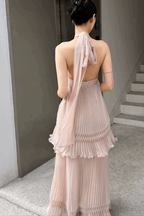 Sharon Blush Pink Pleated Maxi Dress Avalabel