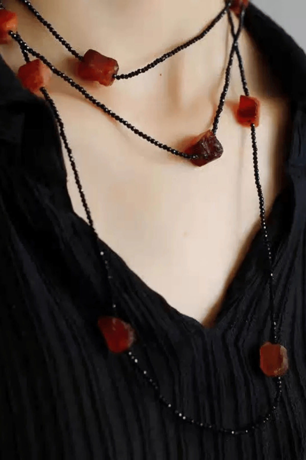 Black Chain Orange Raw Stone Layered Necklace Avalabel