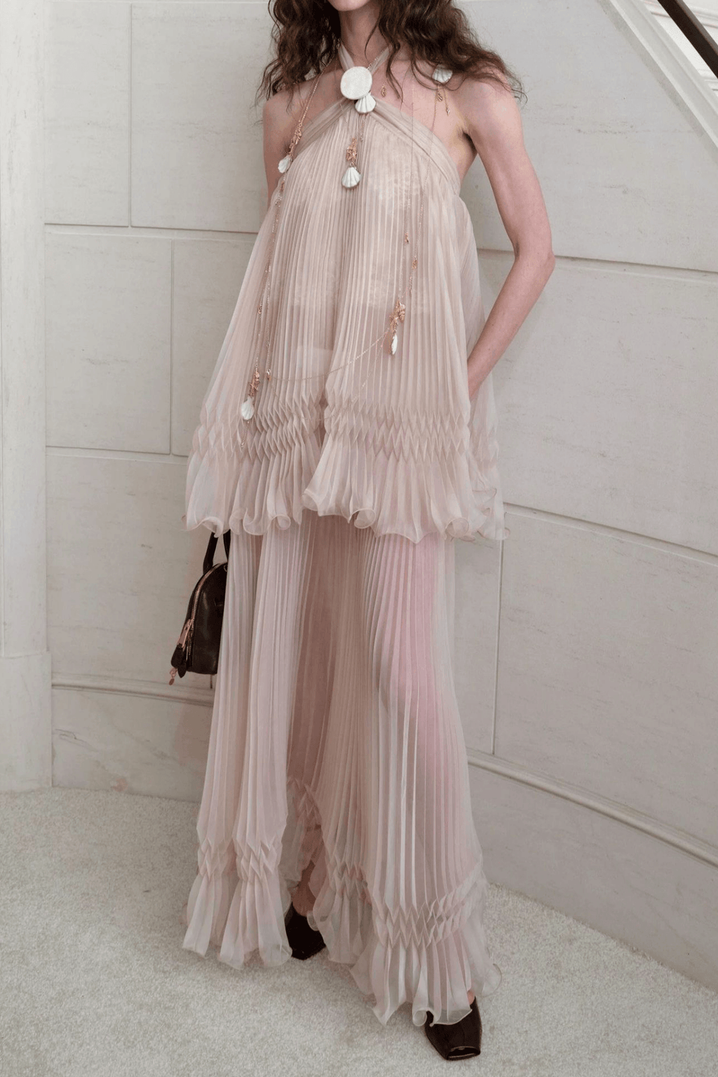 Sharon Blush Pink Pleated Maxi Dress Avalabel