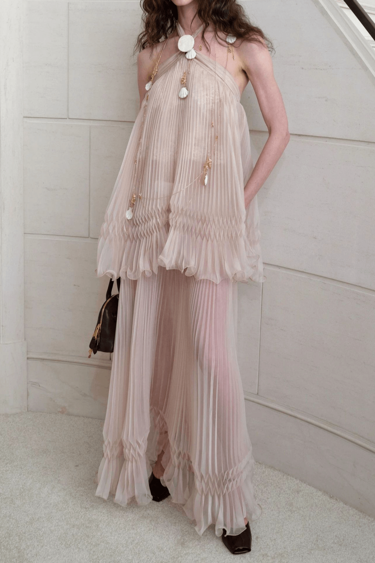 Sharon Blush Pink Pleated Maxi Dress Avalabel