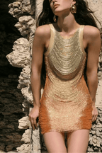 Maren Halter Ombre Metallic Fringe Asymmetrical Mini Dress - Avalabel