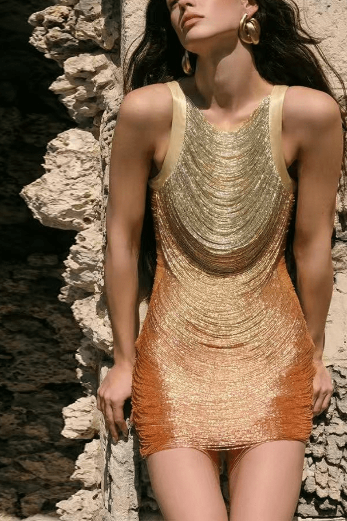 Maren Halter Ombre Metallic Fringe Asymmetrical Mini Dress - Avalabel