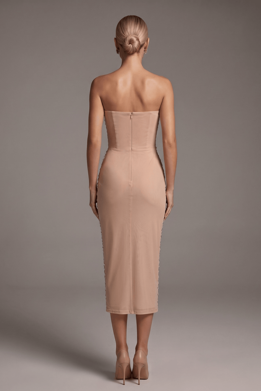 Joe Strapless Rhinestone Grid Flower Midi Dress Avalabel