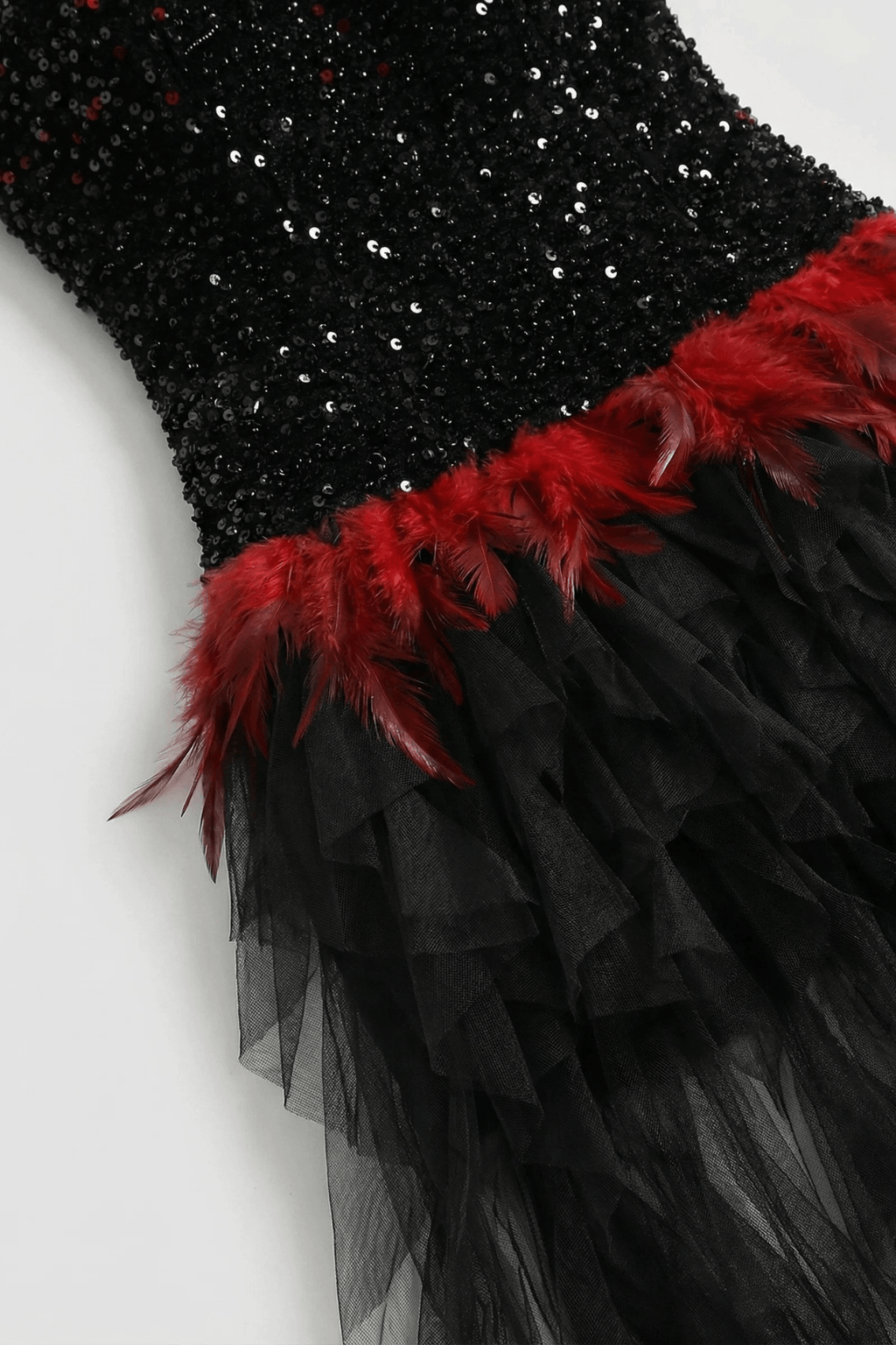 Ruby Gothic Strapless Sequin Bodice Ruffle Tulle Dress Avalabel