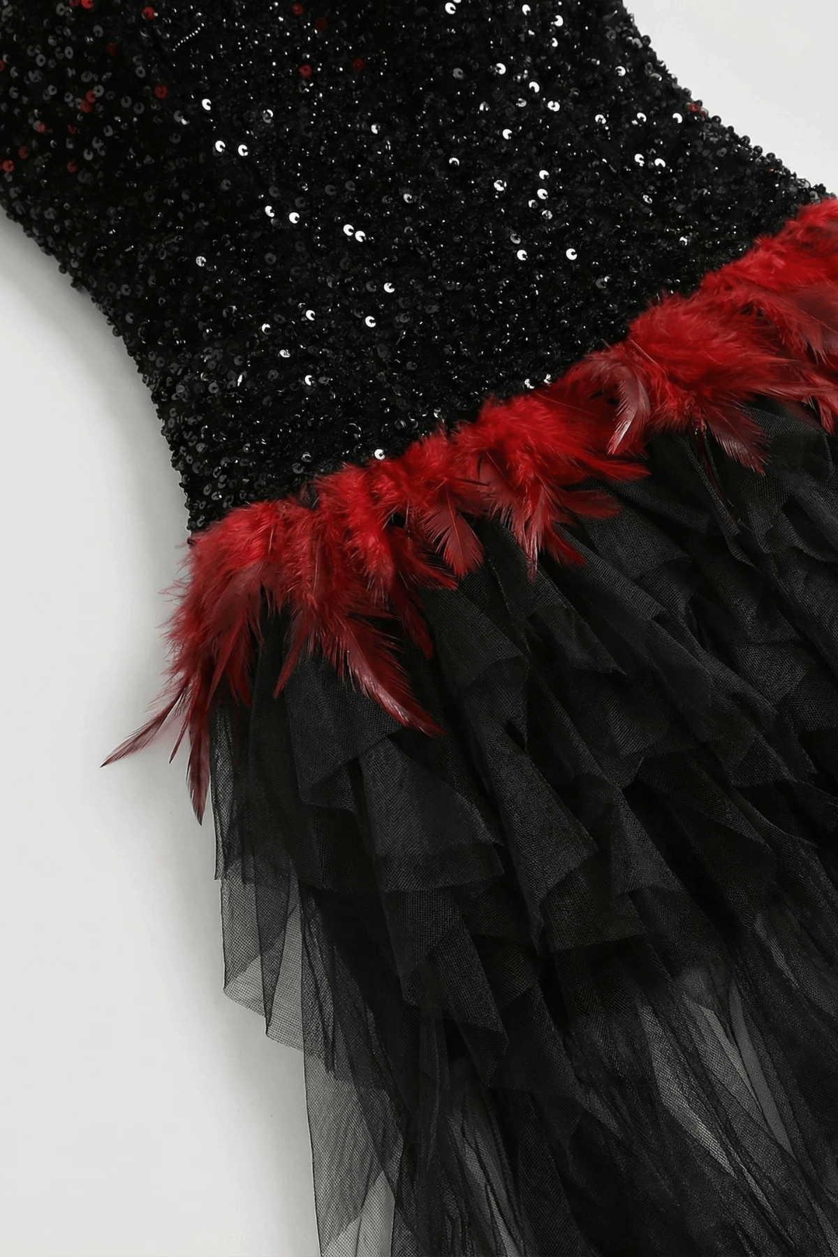 Ruby Gothic Strapless Sequin Bodice Ruffle Tulle Dress Avalabel