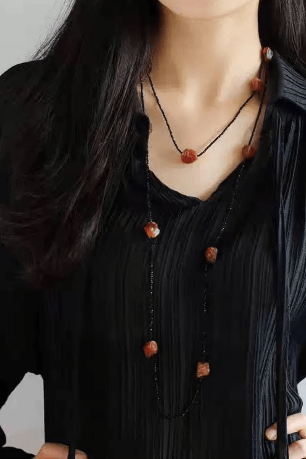 Black Chain Orange Raw Stone Layered Necklace Avalabel