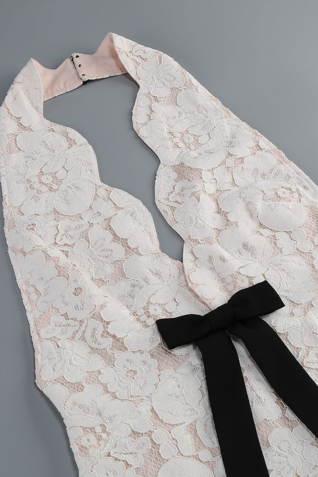 Nina White Lace Halter Neck Bow Tiered Ruffle Dress Avalabel