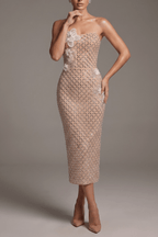 Joe Strapless Rhinestone Grid Flower Midi Dress Avalabel