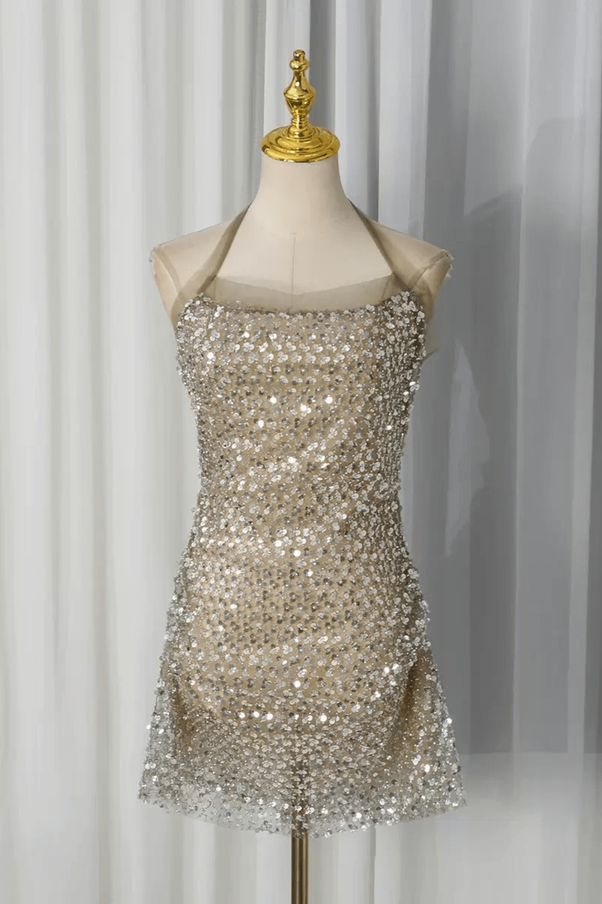 Eden Champagne Sequin Ruched Mini Dress Avalabel