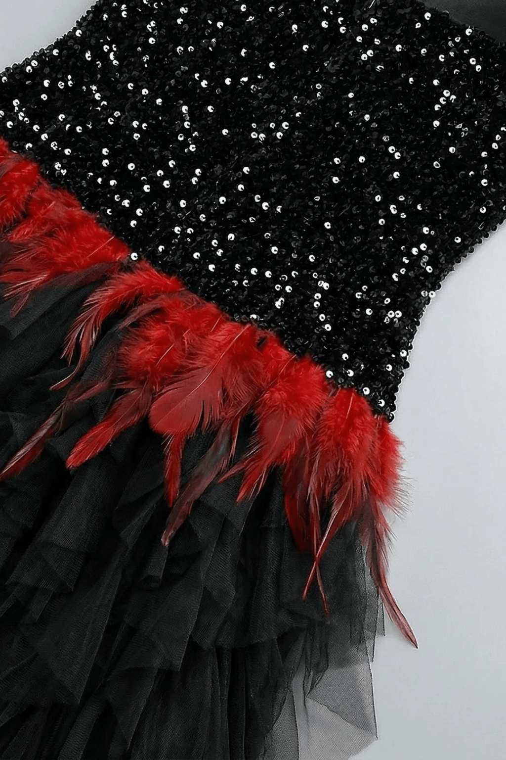 Ruby Gothic Strapless Sequin Bodice Ruffle Tulle Dress Avalabel