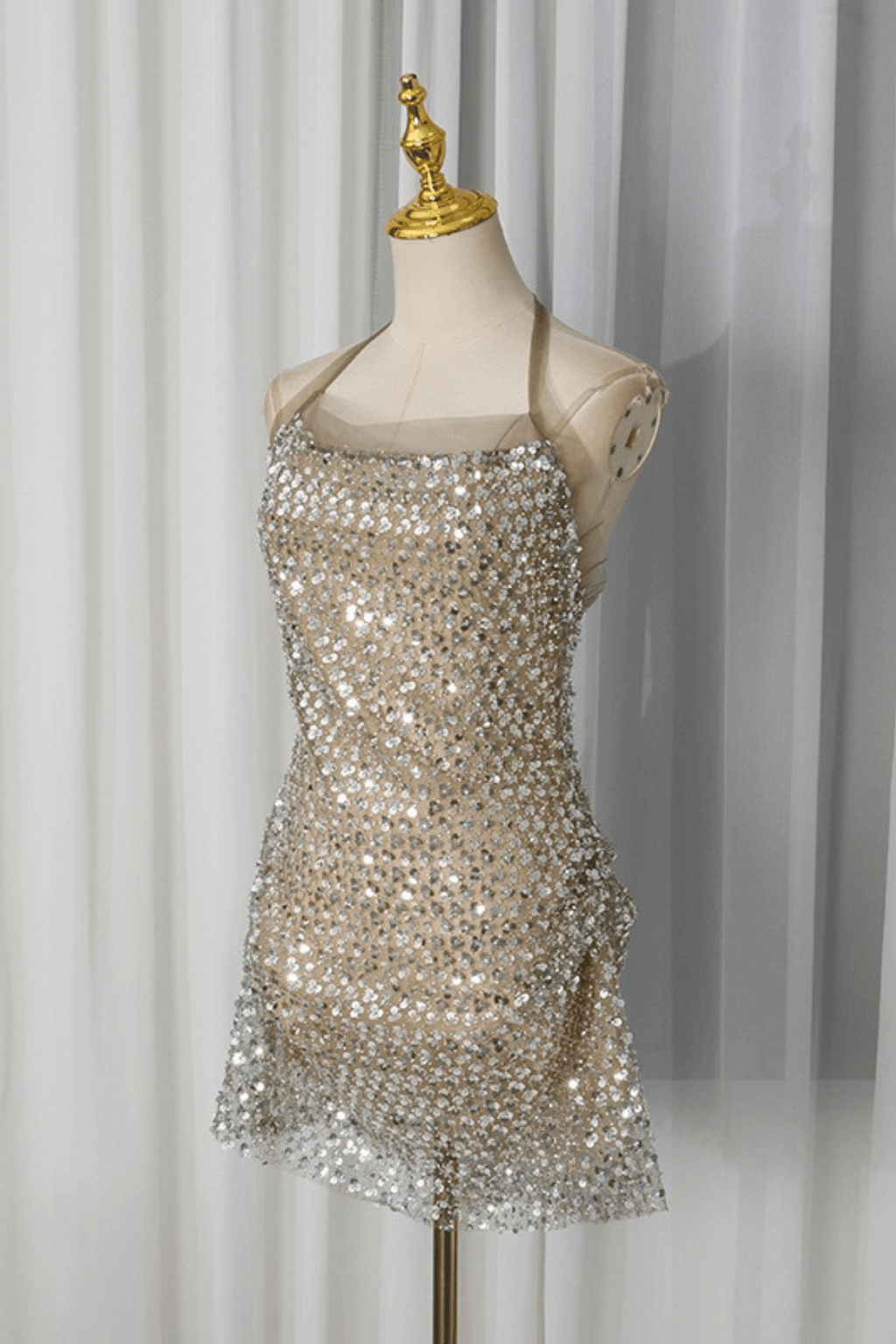 Eden Champagne Sequin Ruched Mini Dress Avalabel