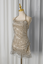 Eden Champagne Sequin Ruched Mini Dress Avalabel