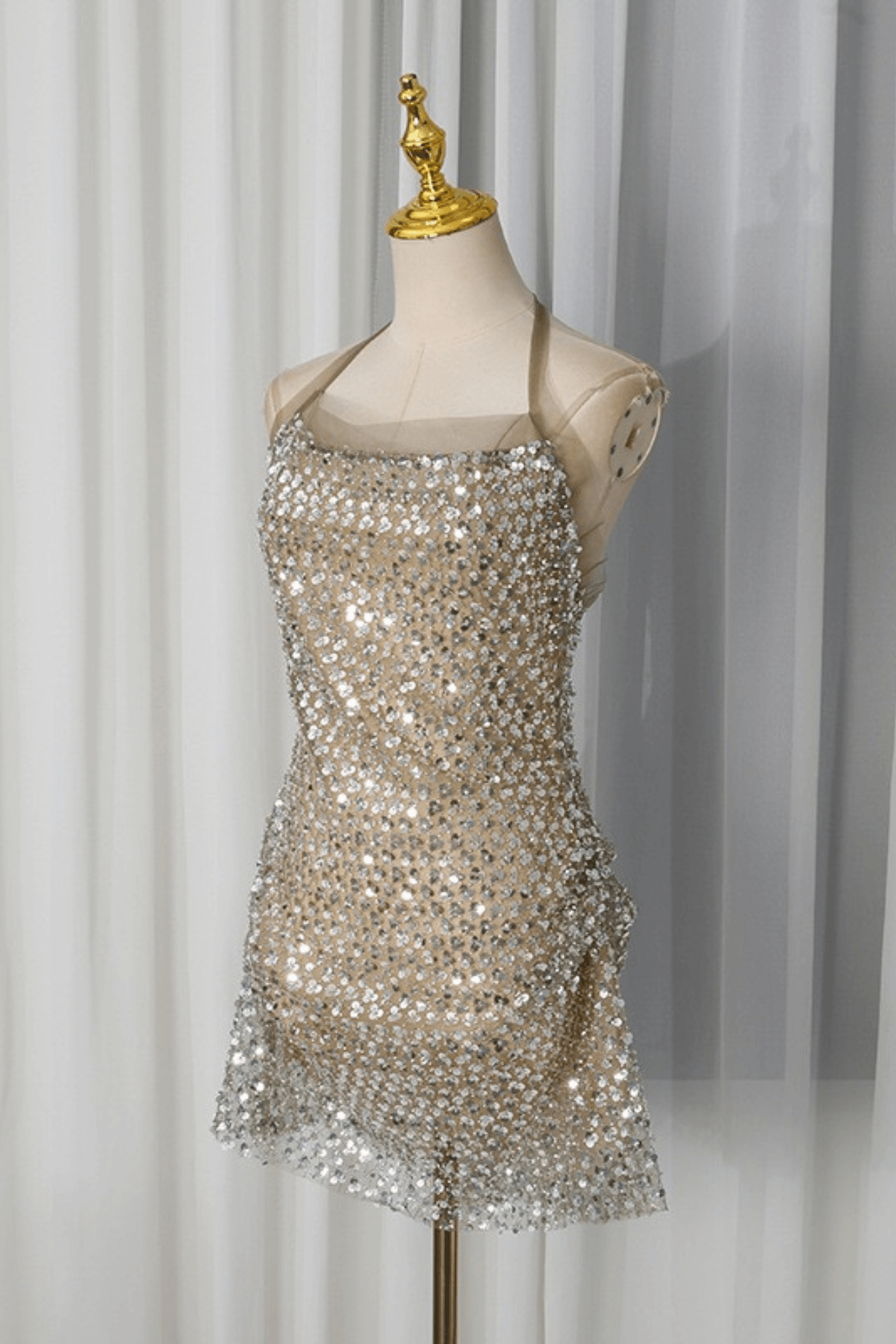 Eden Champagne Sequin Ruched Mini Dress Avalabel