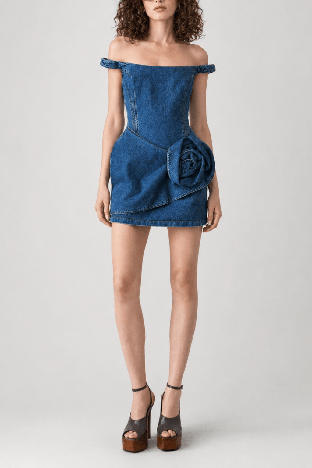 Chloe Off Shoulder 3D Rose Detail Corset Draped Mini Dress Avalabel