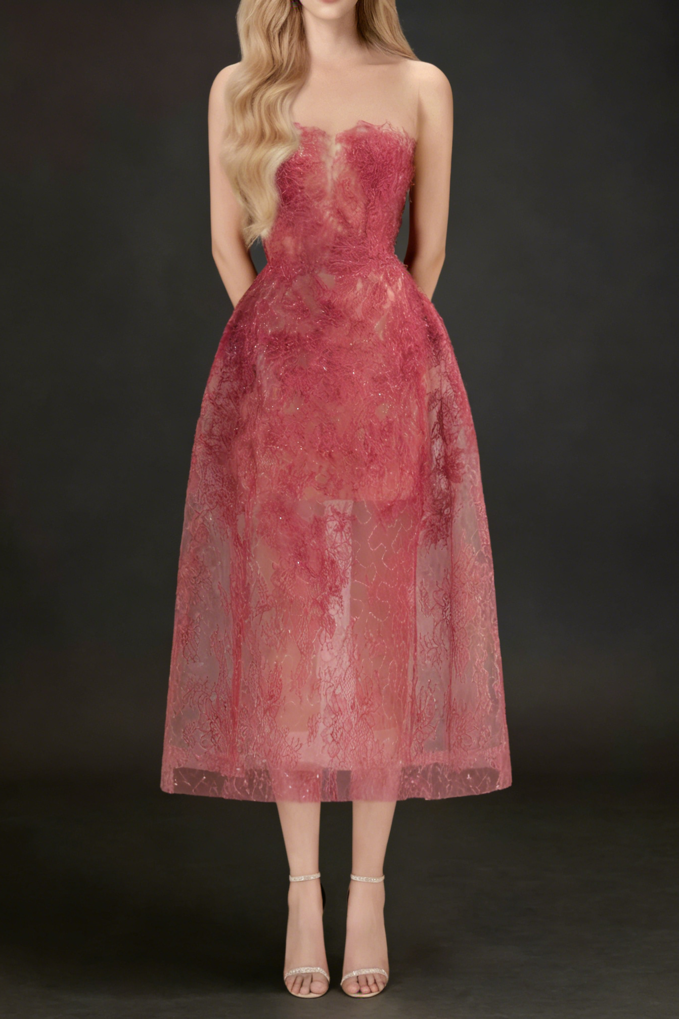 Red Beaded Lace Dress