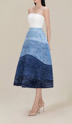 BLUE RIPPLE HALTER MIDI DRESS Avalabel