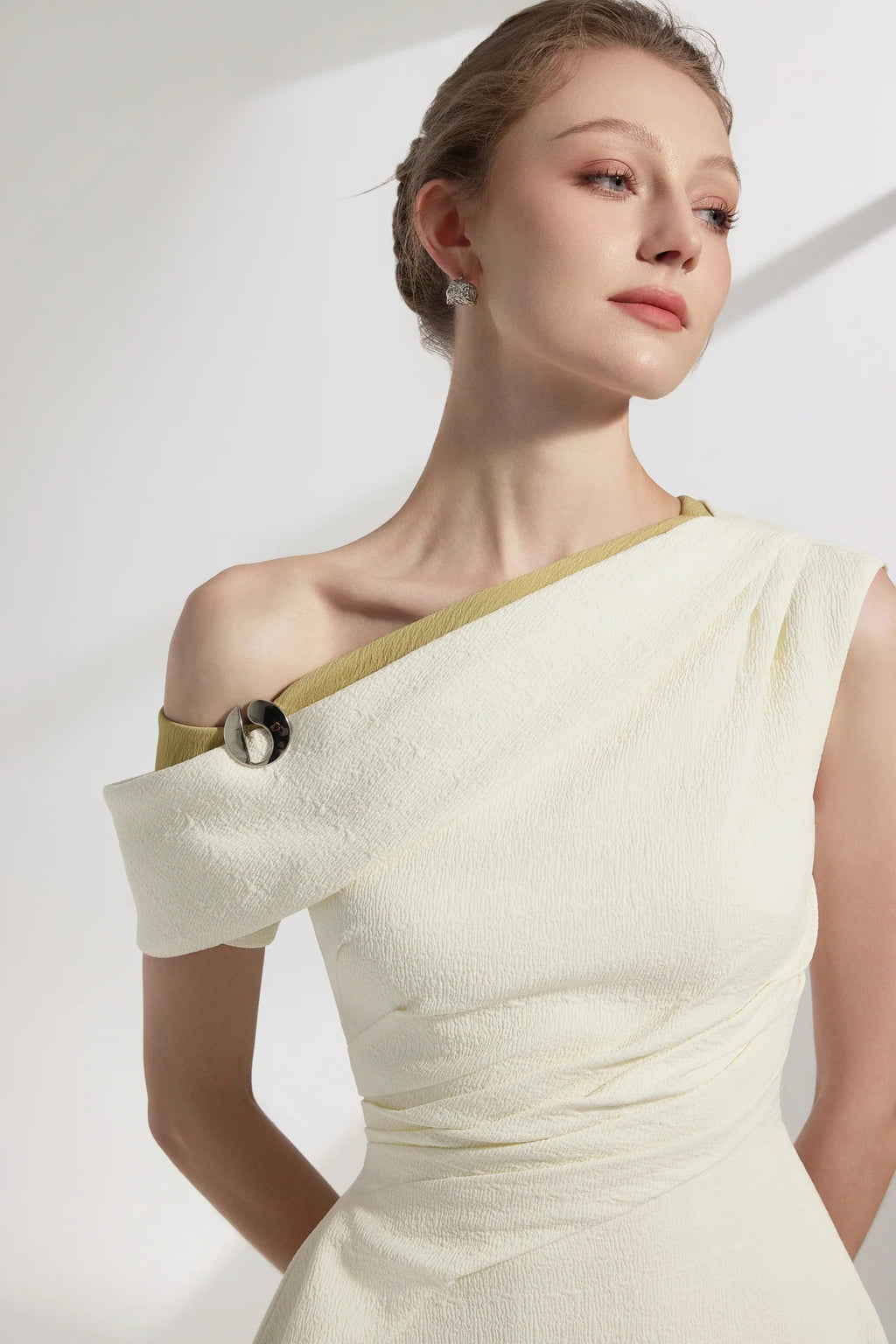 Lucy One-Shoulder A-Line Midi Dress in White Avalabel